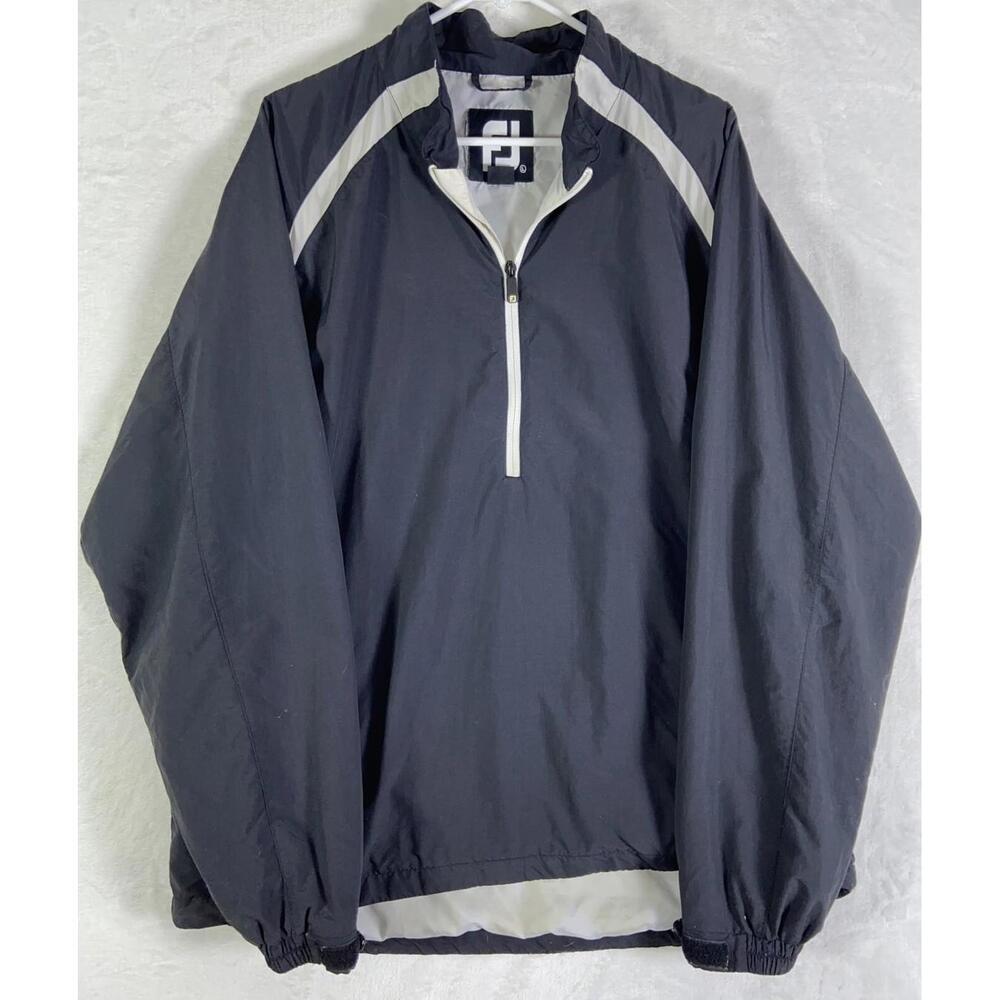 FootJoy Golf Jacket Men's Large DryJoys Pull Over 1/4 Zip Windbreaker Navy Blue